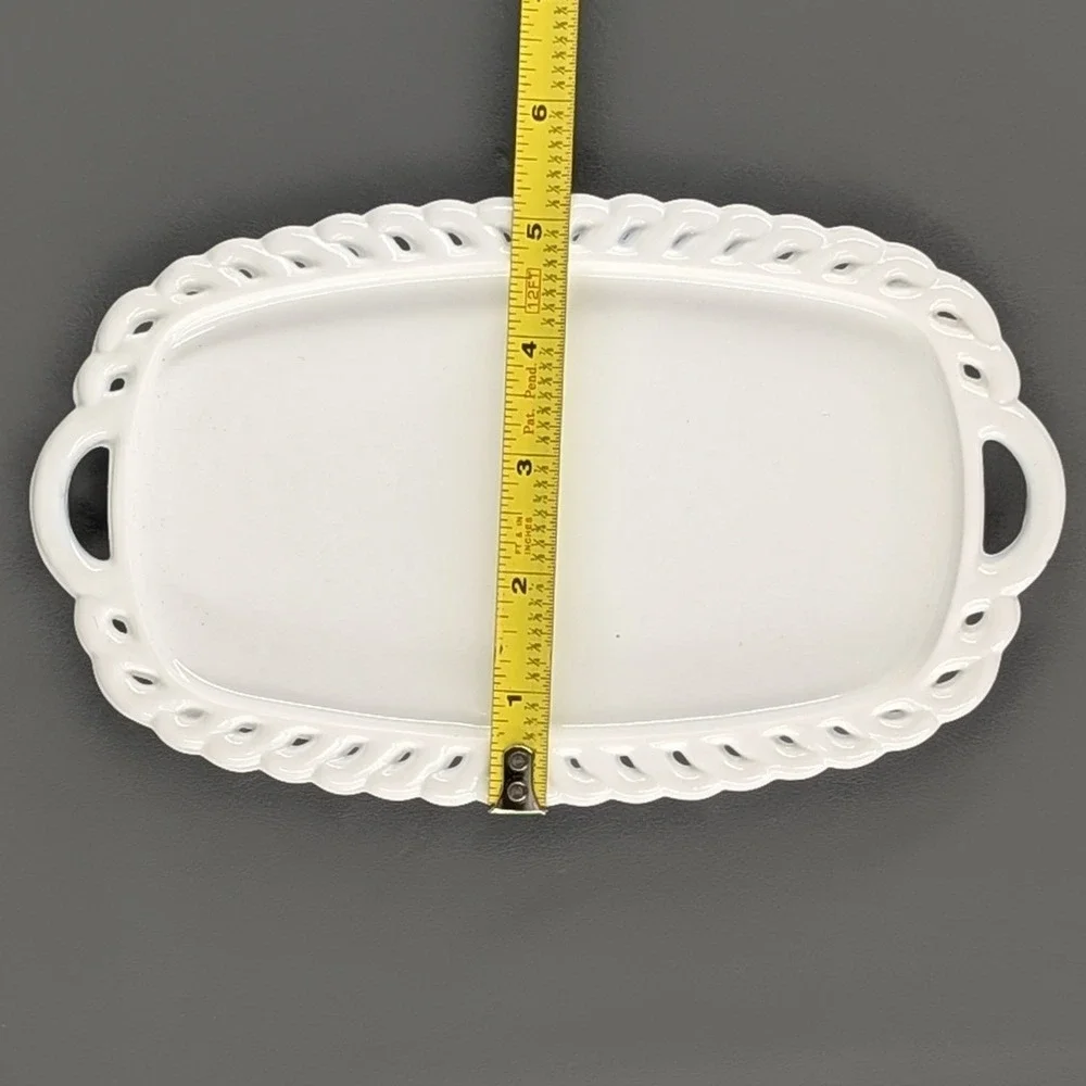 Vintage White Milk Glass Reticulated Edge Serving Tray Platter 8.75x5.25